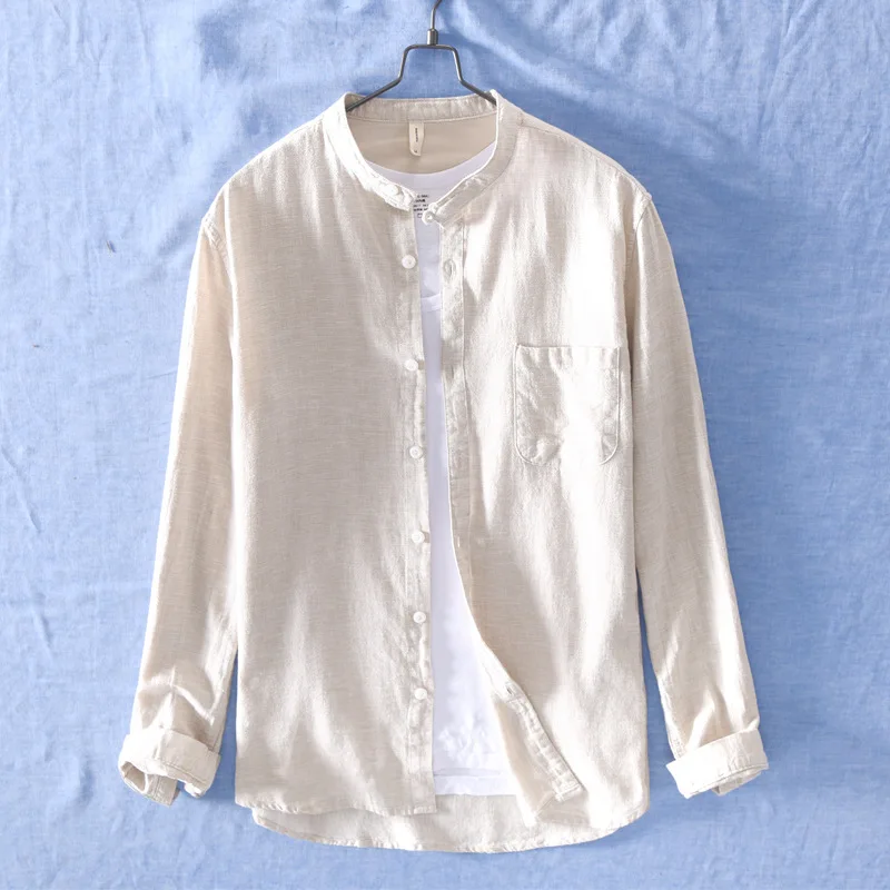 

2019 Spring New Slim Fit High Quality Linen Cotton Tee Shirt Homme