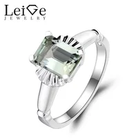 Leige Jewelry Solitaire Ring Natural Green Amethyst Ring Anniversary Ring Emerald Cut Green Gemstone 925 Sterling Silver Gifts