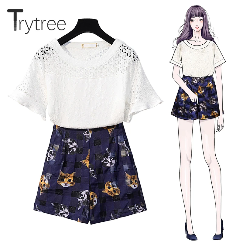Trytree летний женский комплект из двух предметов повседневный топ с круглым