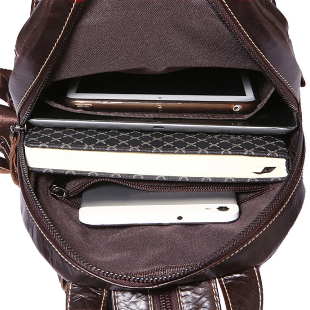 Мужской повседневный рюкзак через плечо из натуральной кожи винтажная слинг на