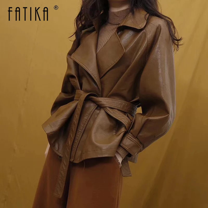 FATIKA 2019 Весна Осень Женские винтажные куртки и пальто из искусственной кожи