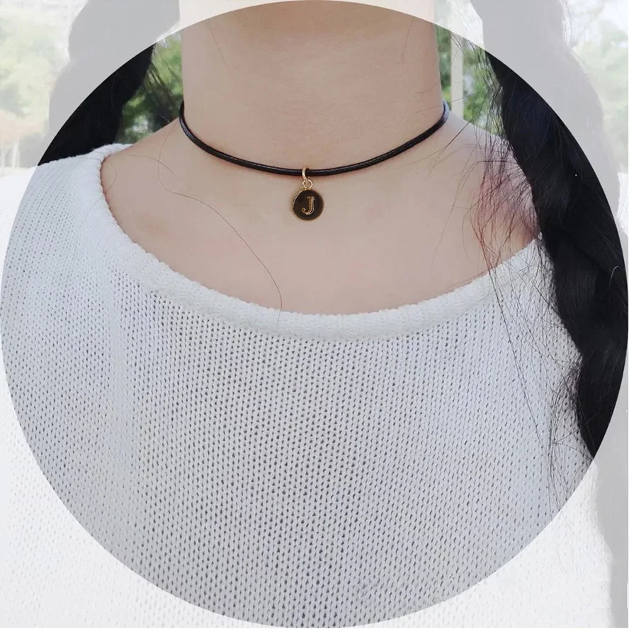 Новинка кожаное ожерелье чокер с 26 буквами Женский ошейник подвеска золотого