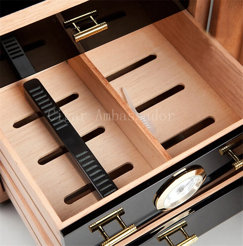 Черная Глянцевая Отделка Деревянные COHIBA хьюмидор Кабинета хранения сигар