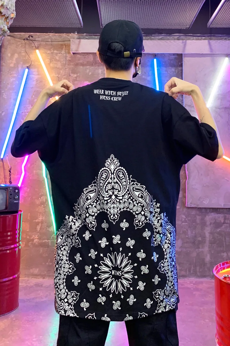 

M-3XL!! Summer new super fire national wind printing men's loose short-sleeved t-shirt teen couple compassionate.