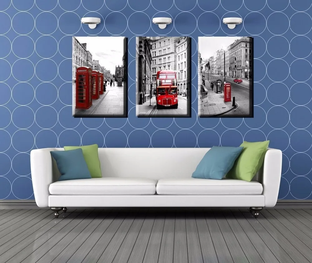 3 Piece Vintage London Street Red Bus Canvas Wall Picture for Living Room Art Landscape Decorative pictures Home Decor | Дом и сад