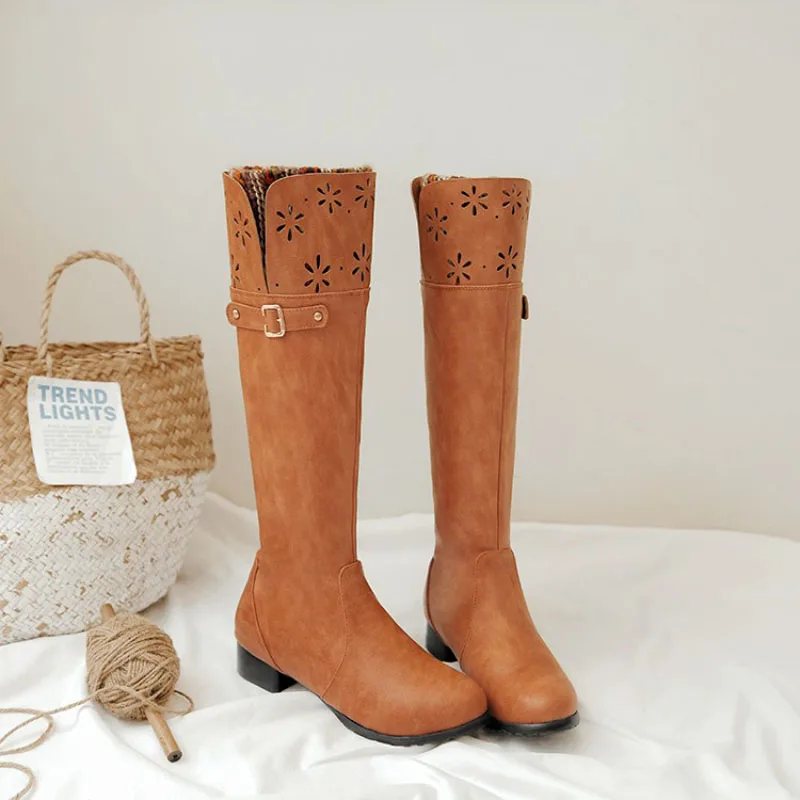 Женские повседневные сапоги до колена зимние высокие больших размеров на