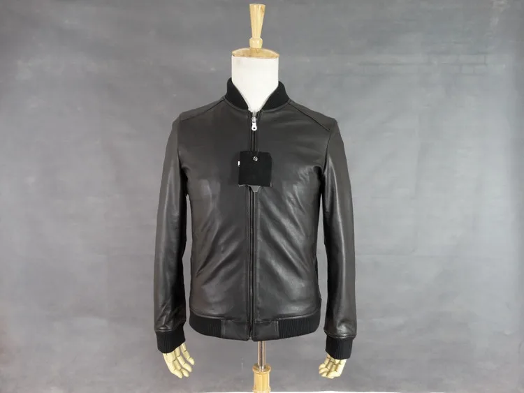 Новинка 2019 мужская кожаная рубашка черная тонкая куртка из натуральной овечьей