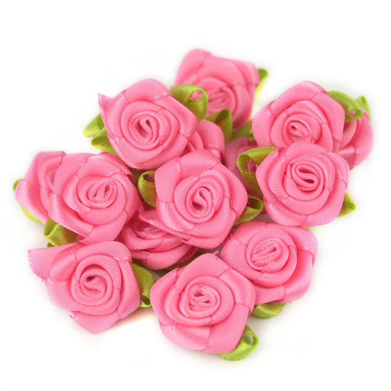 Pink 50 шт. 2 см искусственный шелк мини розы цветы головы сделать атласная лента DIY Ремесло Скрапбукинг аппликация для украшения свадьбы - Цвет: Pink