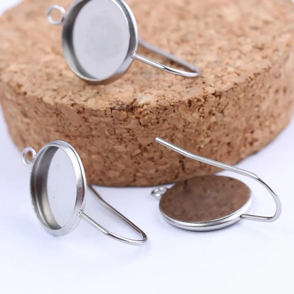 reidgaller 10pcs Fit Cabochon 12mm round blank stainless steel earring base settings with hoop diy ear wire hook connectors | Украшения и