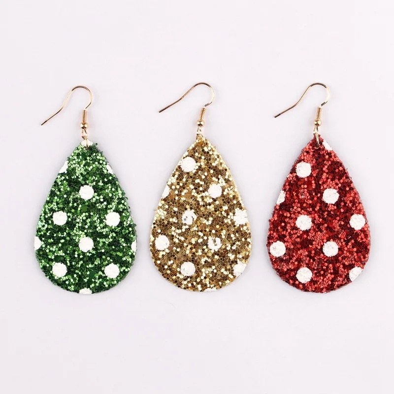 

Merry Christmas Tree Gift Snow Glitter Leather Dangle Drop Statement Earrings for Women