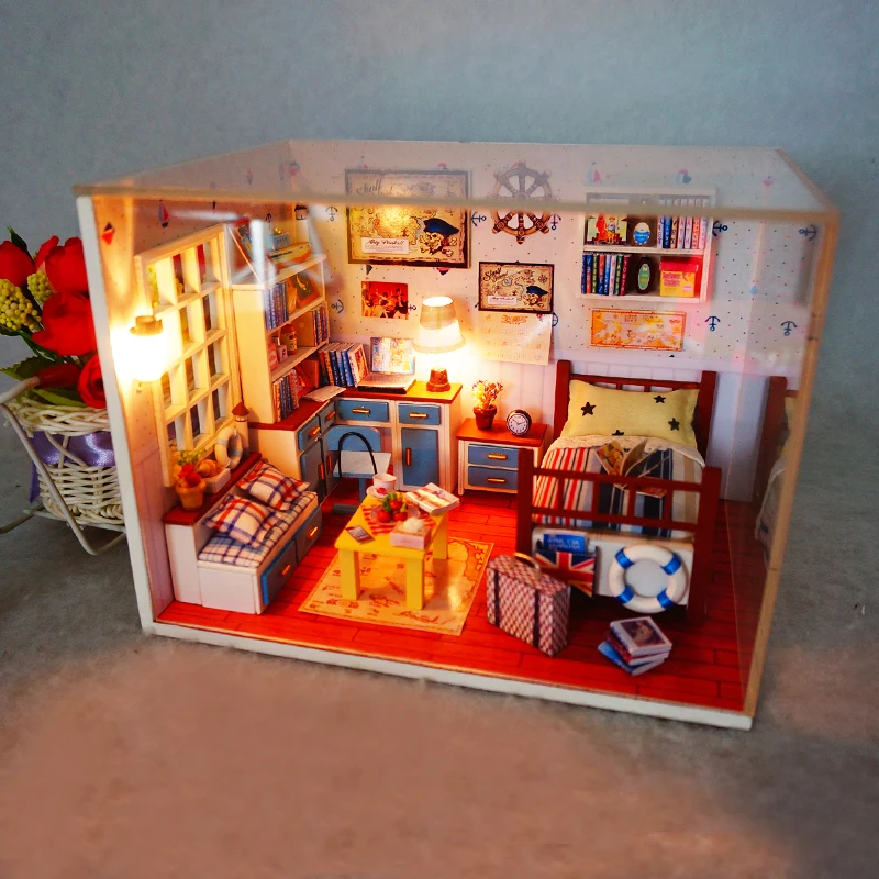 Сборный DIY Кукольный дом, игрушка, деревянный миниатюрный кукольный домик, миниатюрные кукольные домики, игрушки с мебели, пылезащитный чехол, светодиодный подарок на день рождения