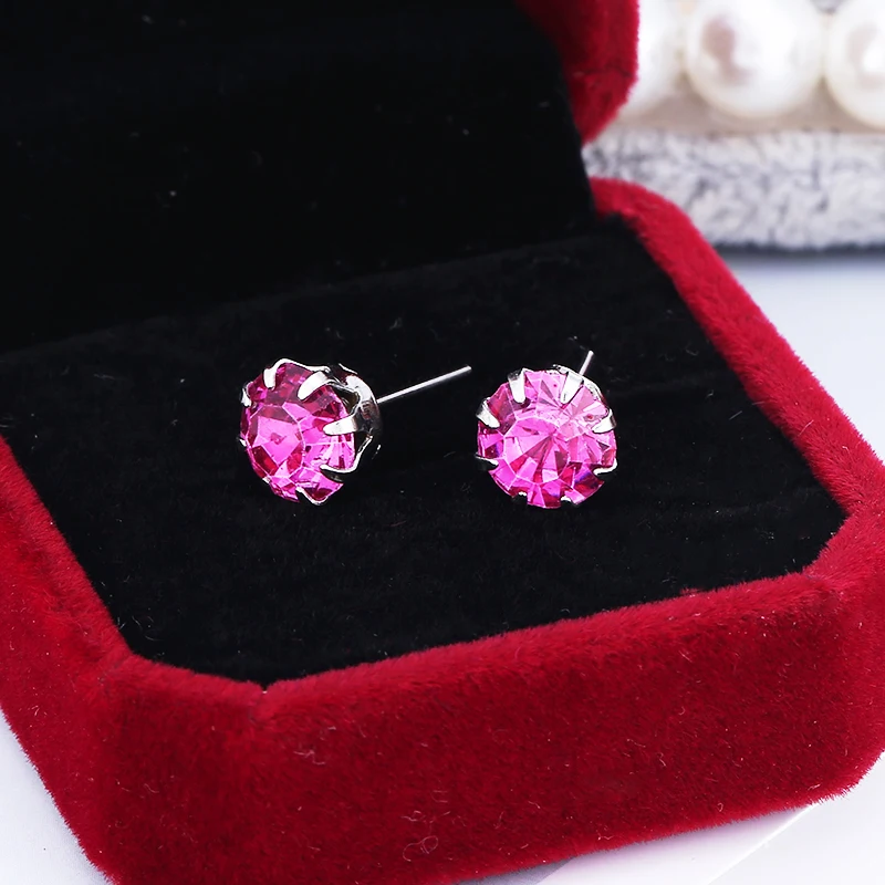 

WNGMNGL Hot Sale 2019 Fashion Jewelry Multicolor Cystal Stud Earrings For Women Anti-allergic Simple Round 12 Pair Stud Earring