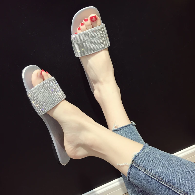 Crystal Diamond Slippers Summer Women Bling Beach Slides Flip Flops Ladies Sandals Casual Shoes | Обувь