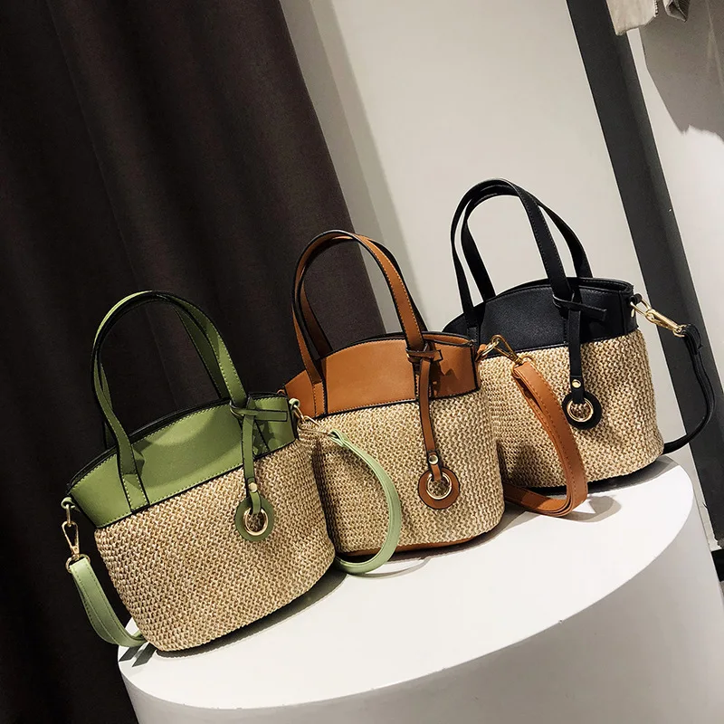 Chic Bucket Bag Woman 2018 New Summer Fashion Straw Woven Handbag Shoulder Satchel | Багаж и сумки