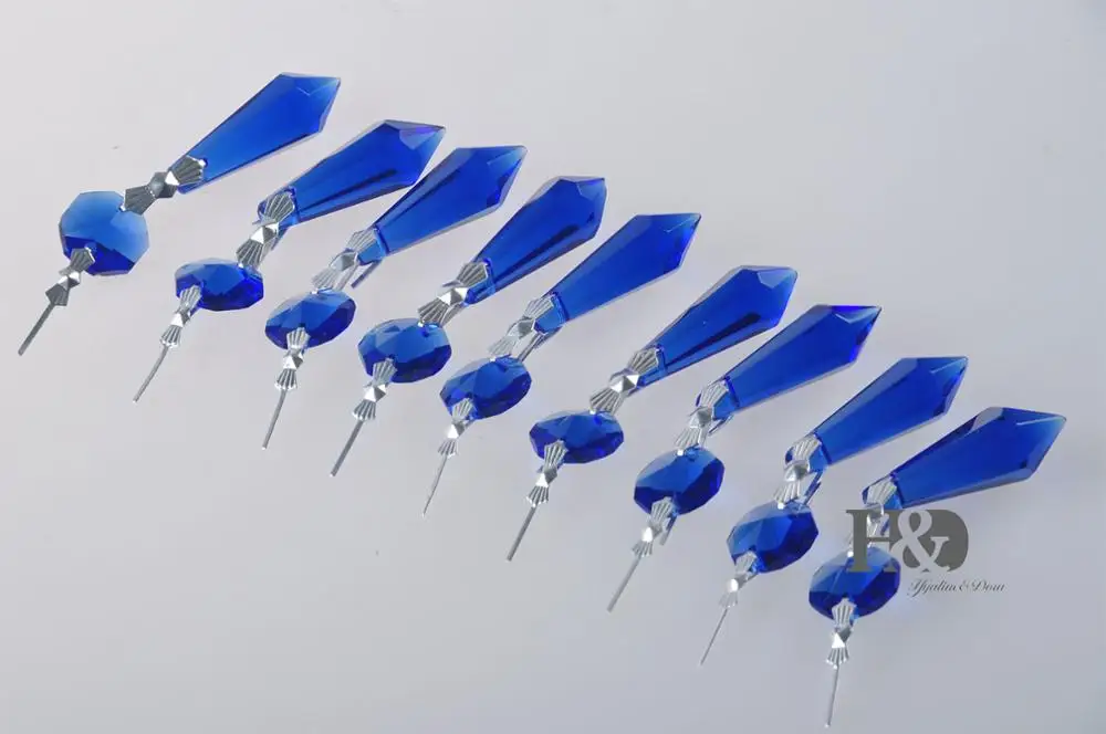 Blue 10 шт./лот 11 цветов хрустальная люстра 38 мм сосулька u-призматические капли лампа запчасти с пряжкой Домашнее освещение DIY подвесные украшения Запчасти - Цвет: Blue
