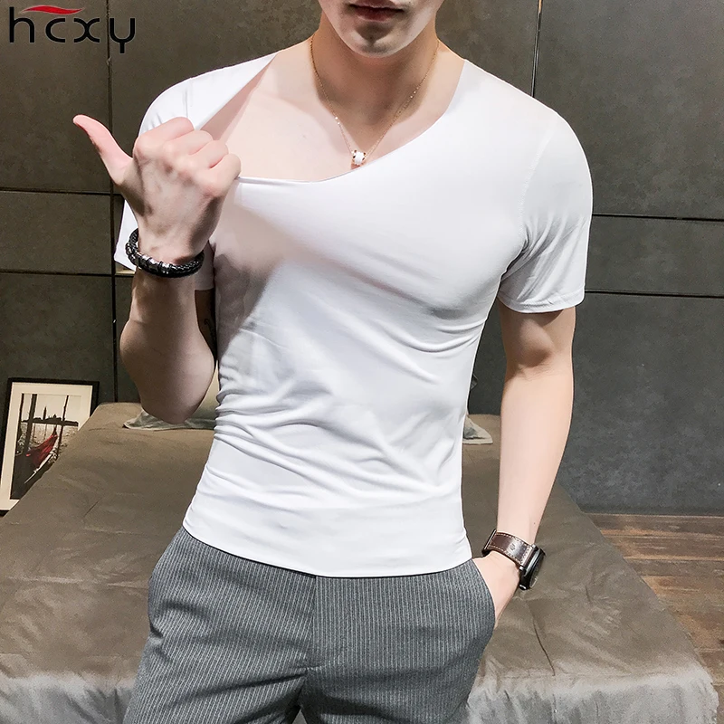 HCXY Марка 2019 Англия Для мужчин s v образным вырезом Sexy шелк льда Никаких следов