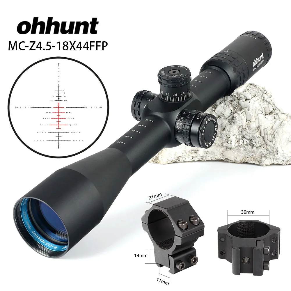 with Dovetail Rings Ohhunt MC-Z 4,5-18X44 FFP первый фокальный самолет охотничий оптический прицел боковой Parallax Z1000 стекло гравированное сетка замок Сброс прицел - Color: with Dovetail Rings