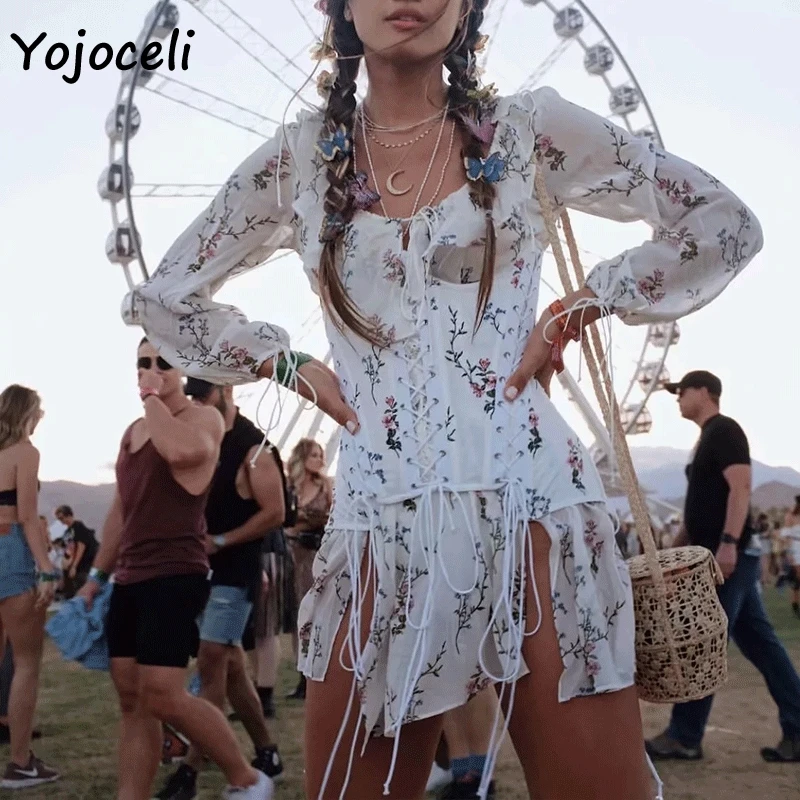 Женское платье с длинным рукавом Yojoceli уличное мини принтом и поясом 2019|Женские