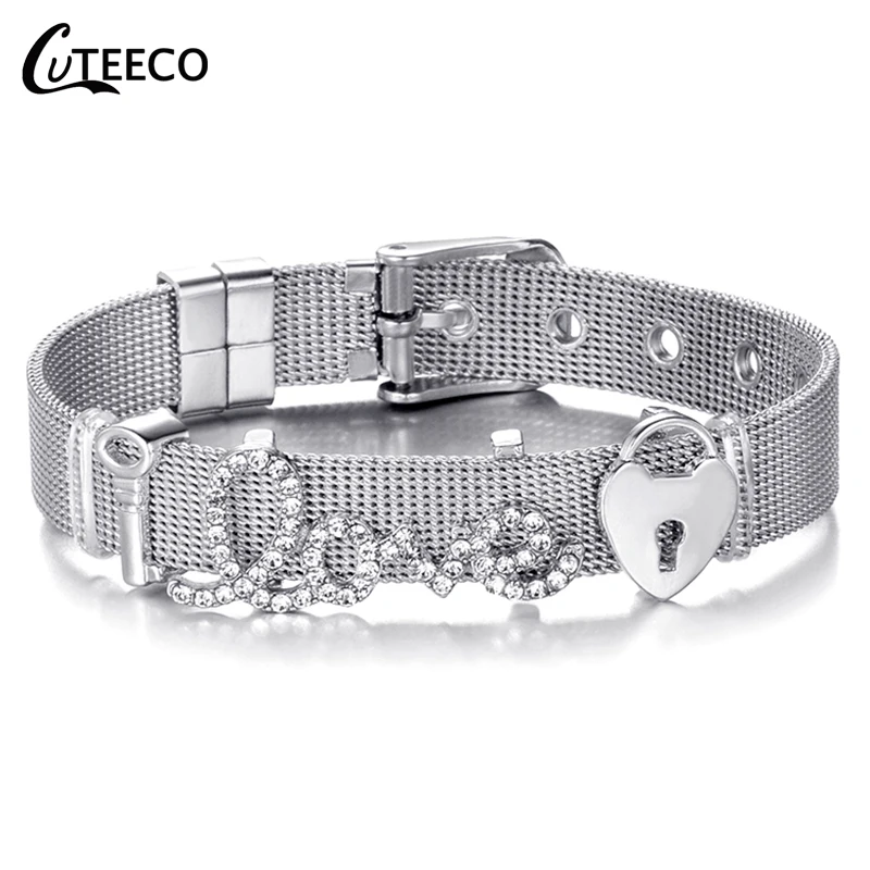CUTEECO 2019 модный розовый золотой браслет из нержавеющей стали с очаровательными