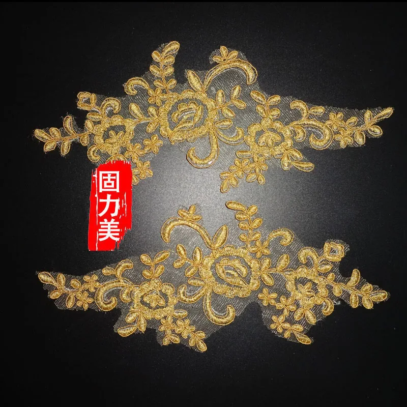 2 Pair Gold embroided flower Red blue purple Sequins Wedding lace Applique sewing patch | Дом и сад
