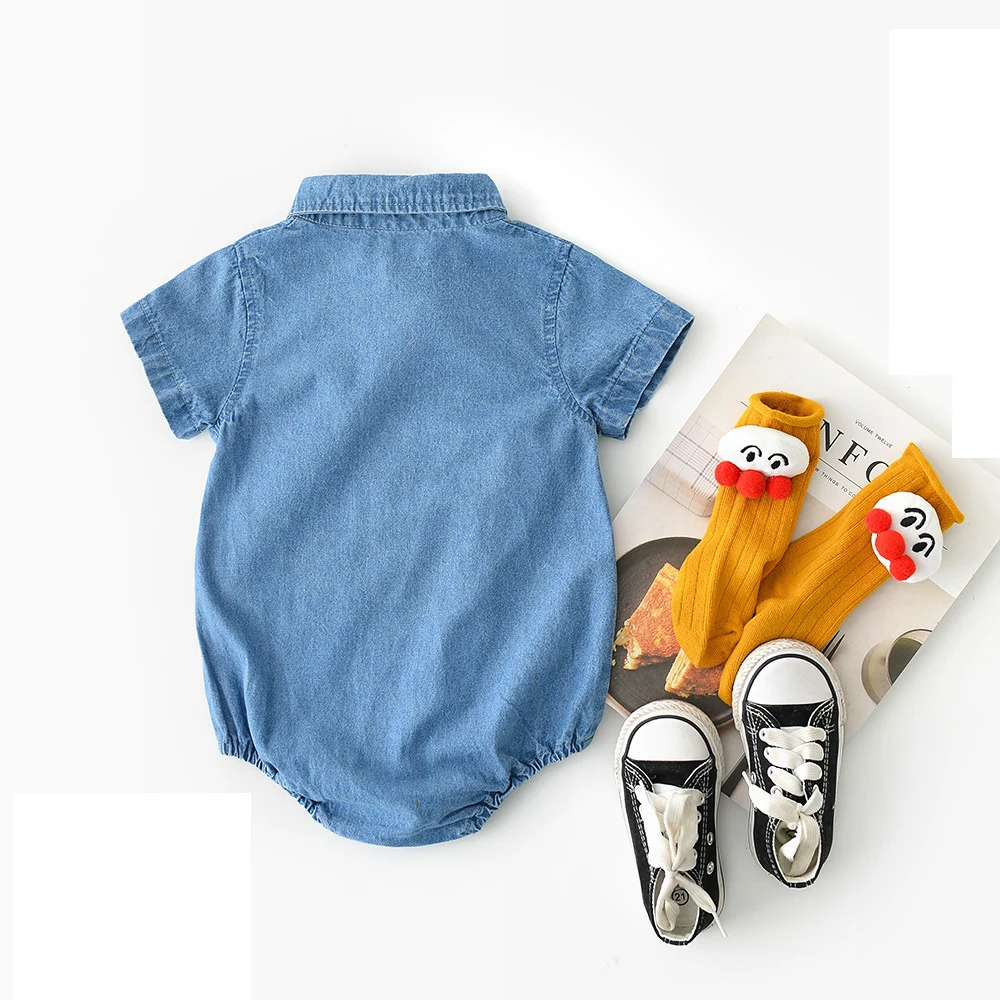 Летний комбинезон для новорожденных девочек с летающим рукавом из джинсовой