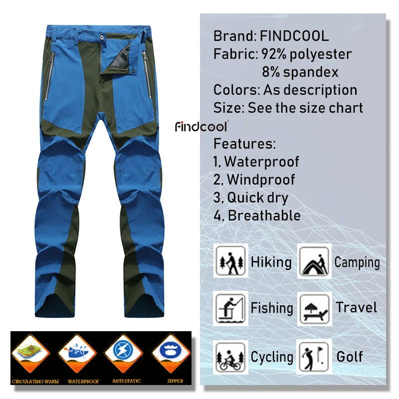Findcool Outdoor Hiking Pants Men Waterproof Trousers Cycling Qucik Dry |