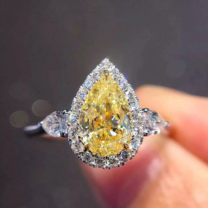Solid 18K White Gold 2ctw Centre 1ct Moissanite Pear Ring Yellow Engagement Fine Jewelry For Women | Украшения и аксессуары