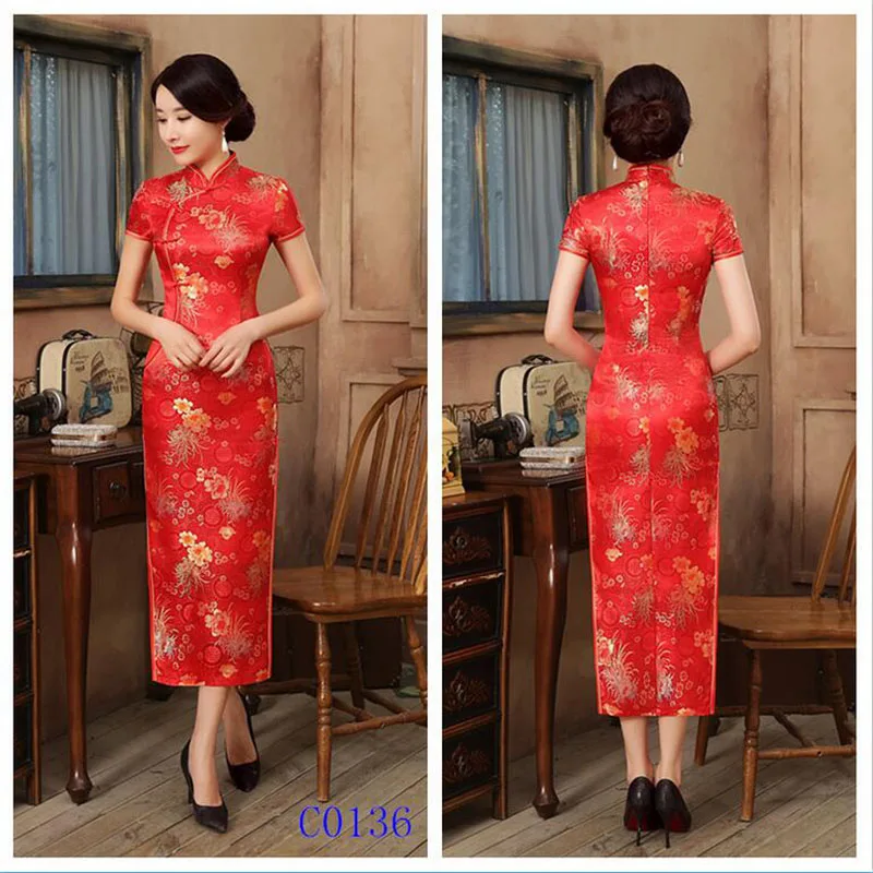 Chinese National Long Cheongsam Vintage Slim Floral Female Handmade Button Women Dress Qipao | Тематическая одежда и