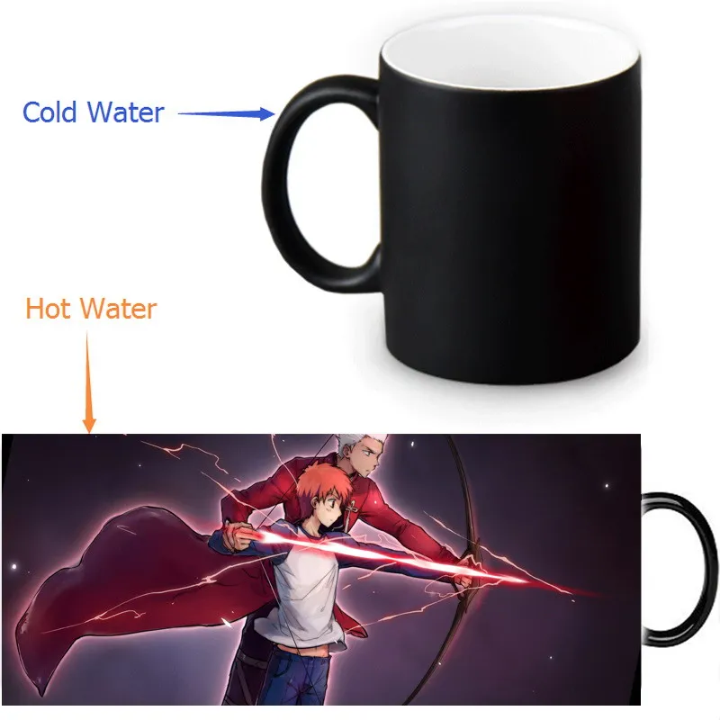 Керамическая чашка Fate Stay night 2017 Custom 12oz для кофе, чая и молока, чувствительная к теплу, меняющая цвет, черная.