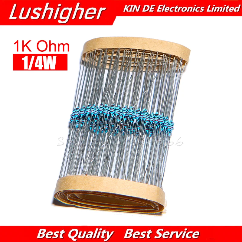 100 шт. 1K Ohm 1/4W металлический пленочный резистор 1