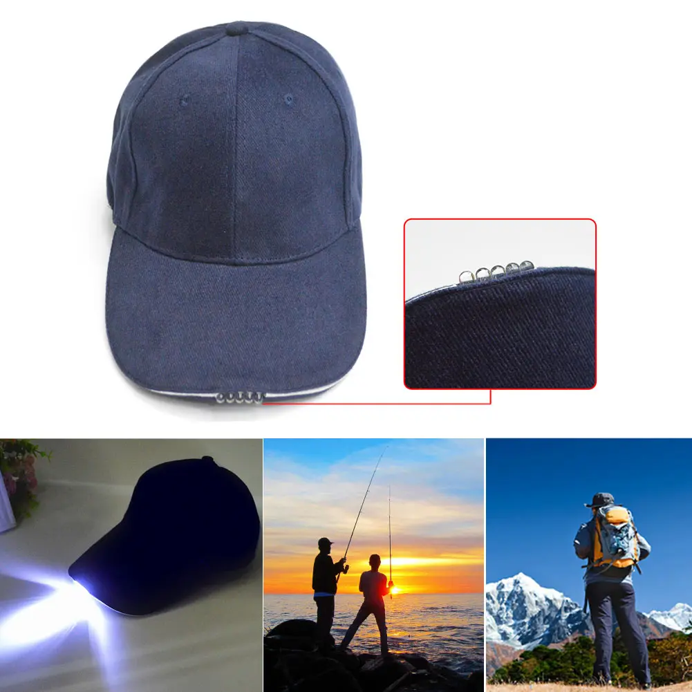 Уличная Кепка унисекс с 5 Светодиодами для занятий спортом ночной рыбалки