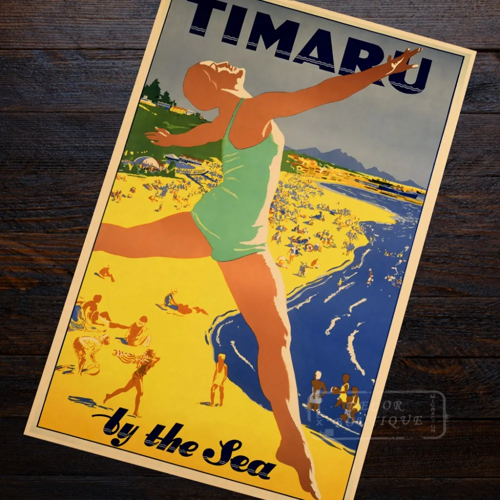 Timaru по морю поп арт Новая Зеландия NZ винтажная Ретро Картина на холсте рамка