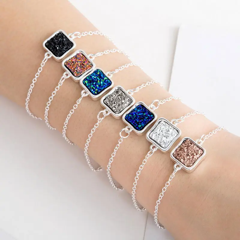 

ZWPON 2020 New Geometric Square Resin Druzy Charm Bracelets Bangles for Women Fashion Christmas Jewelry Wholesale