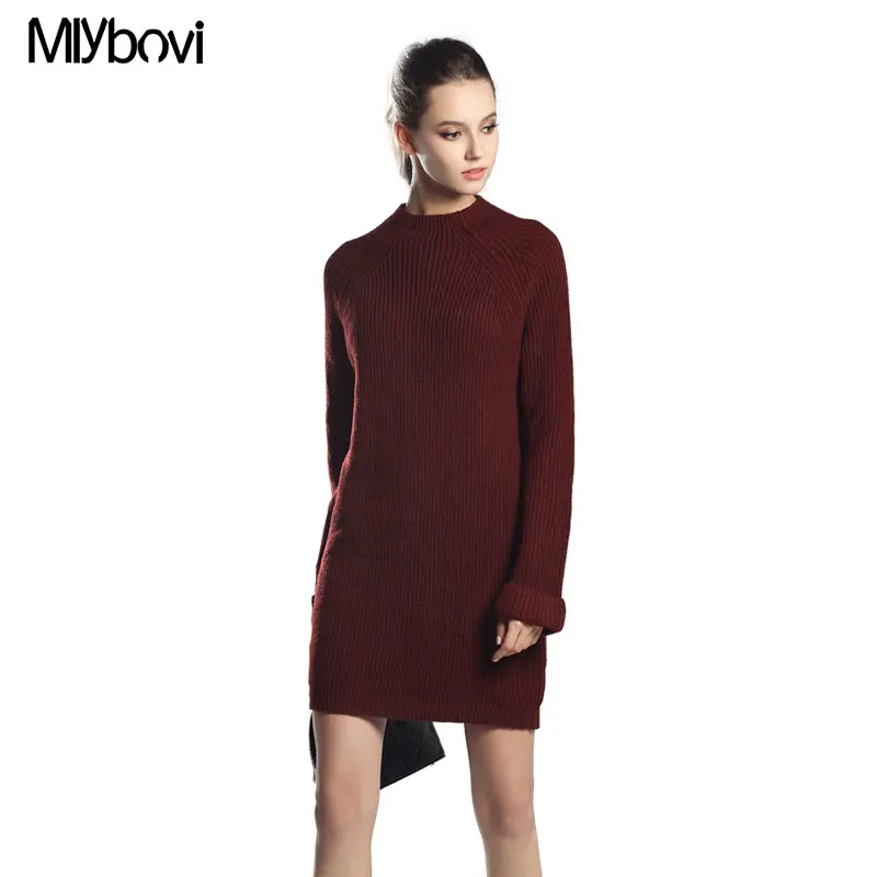 Women Autumn Winter Sweater Knitted Dresses Slim Elastic Turtleneck Long Sleeve Solid pullover female winter dress 2018 | Женская одежда