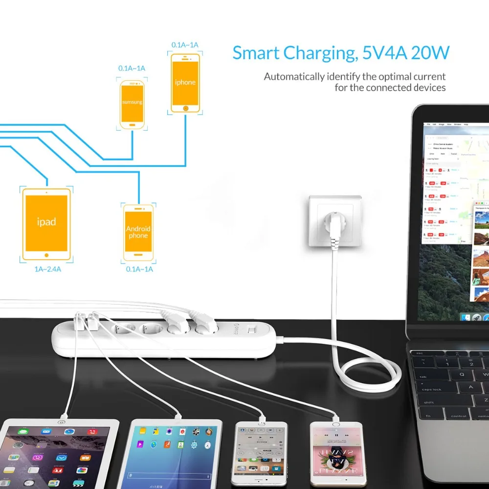 Смарт адаптер ORICO ODE с разъемом USB удлинительная розетка переключатель перегрузки