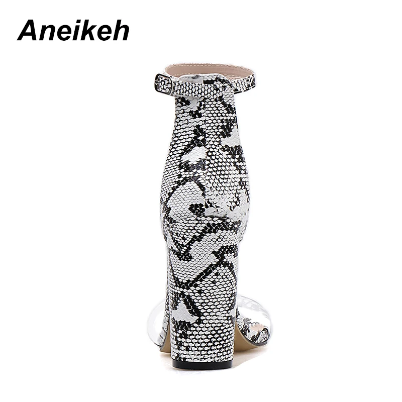 Aneikeh/ г., летние босоножки из искусственной кожи женские прозрачные босоножки на высоком квадратном каблуке повседневные Size35-40 с пряжкой в полоску зеленого и белого цветов