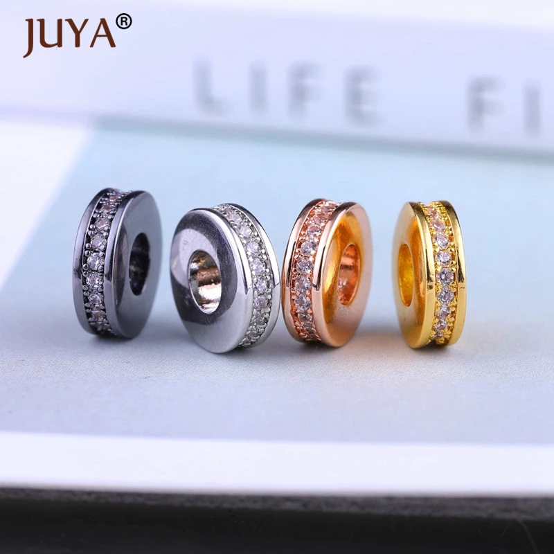 Модные бусины Juya фурнитура медные циркониевые круглые разделители для