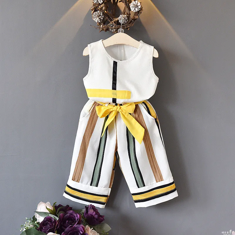 Dress New Korean Children's version Suit Summer Ocean Broad-legged Pants Fashion Two Suits One Generation | Детская одежда и