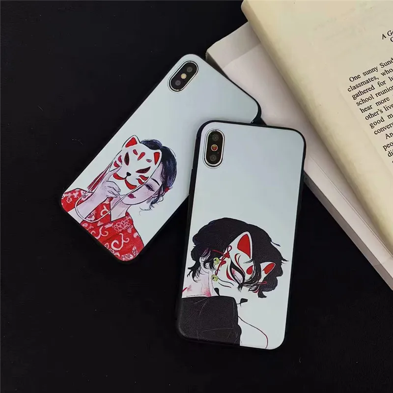 Японский лиса маска демона тайна Чехлы мягкие из кожи TPU крышка чехол для iPhone 7 Plus 8