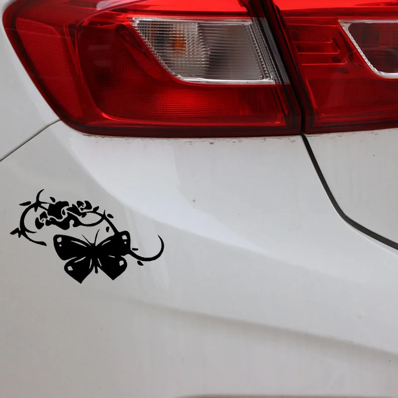YJZT 17.3CM*9.5CM Attraction Butterfly Vinyl Car Sticker Decals Decor Black/Silver C24-0289 | Автомобили и мотоциклы