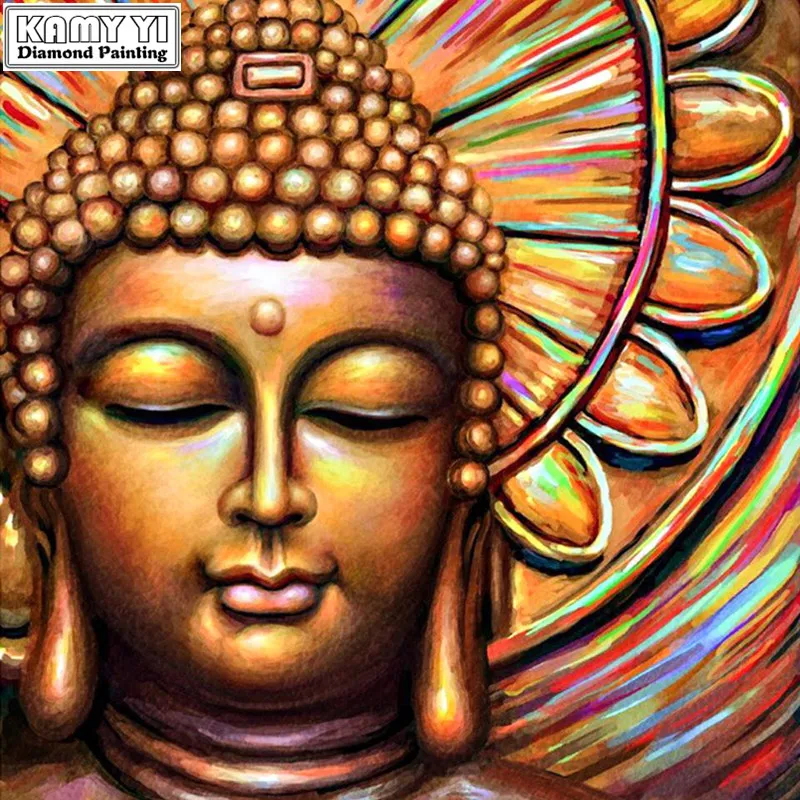 100% Full Square 5D diy Daimond Painting Cross-stitch Buddha 3D Diamond Round Rhinestones Paintings Embroidery | Дом и сад