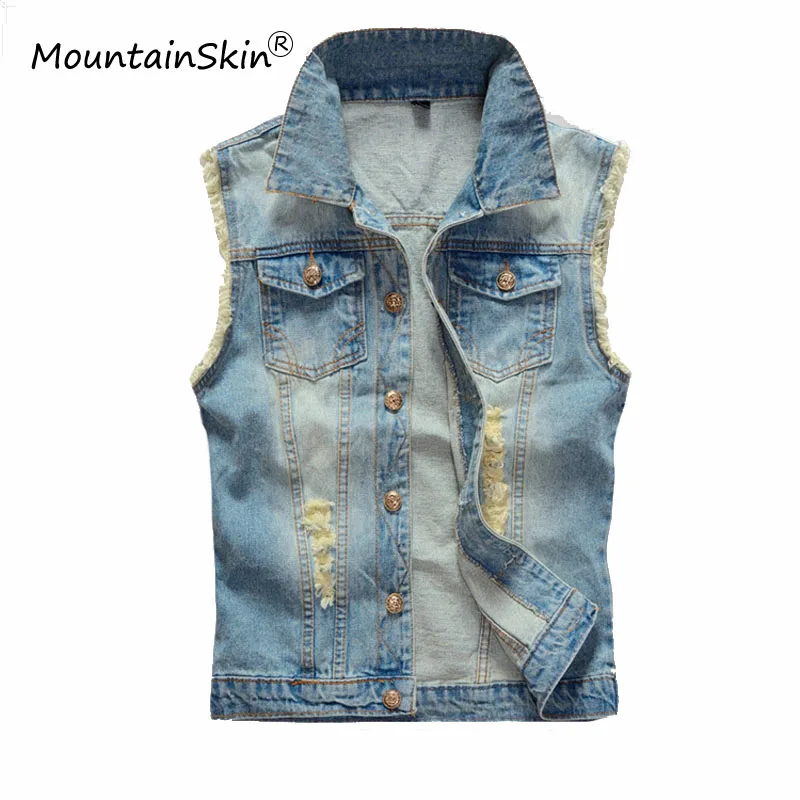 6XL мужской джинсовый жилет легкий Приталенный без рукавов мужские джинсовые
