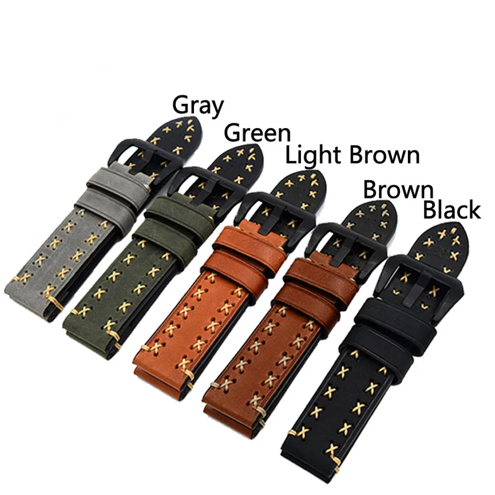 ZLIMSN High Quality Thick Genuine Leather Watchbands 20 22 24 26mm Brown Watch Strap 316L Brushed Silvery Stainless Steel Buckle