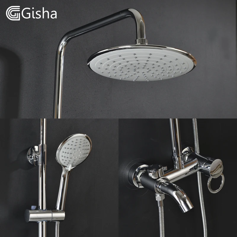 

Gisha Chrome Bathroom Shower Set Faucet With 8" Ultrathin Showerhead And Handshower Swivel Bathtub Tap Adjust Height G5010