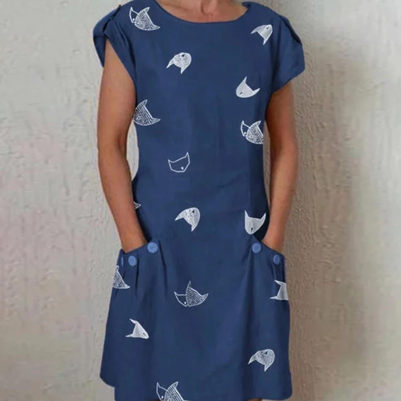 Новинка 2019 женское платье с коротким рукавом и круглым вырезом модное плюс