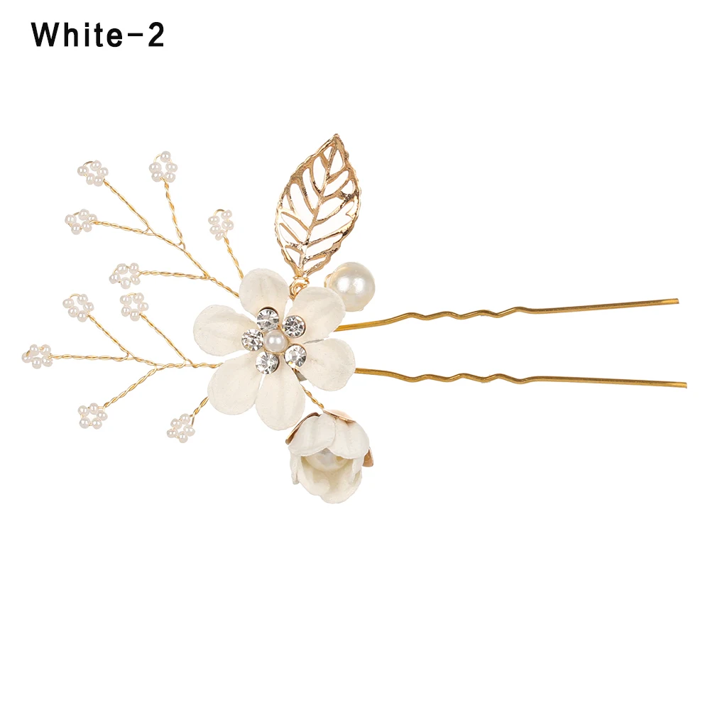 white Style 2 1 шт. роскошный синий розовый цветок гребни для волос головной убор выпускной корона для невесты аксессуары для волос золотые листья украшения для волос шпильки - Цвет: white Style 2