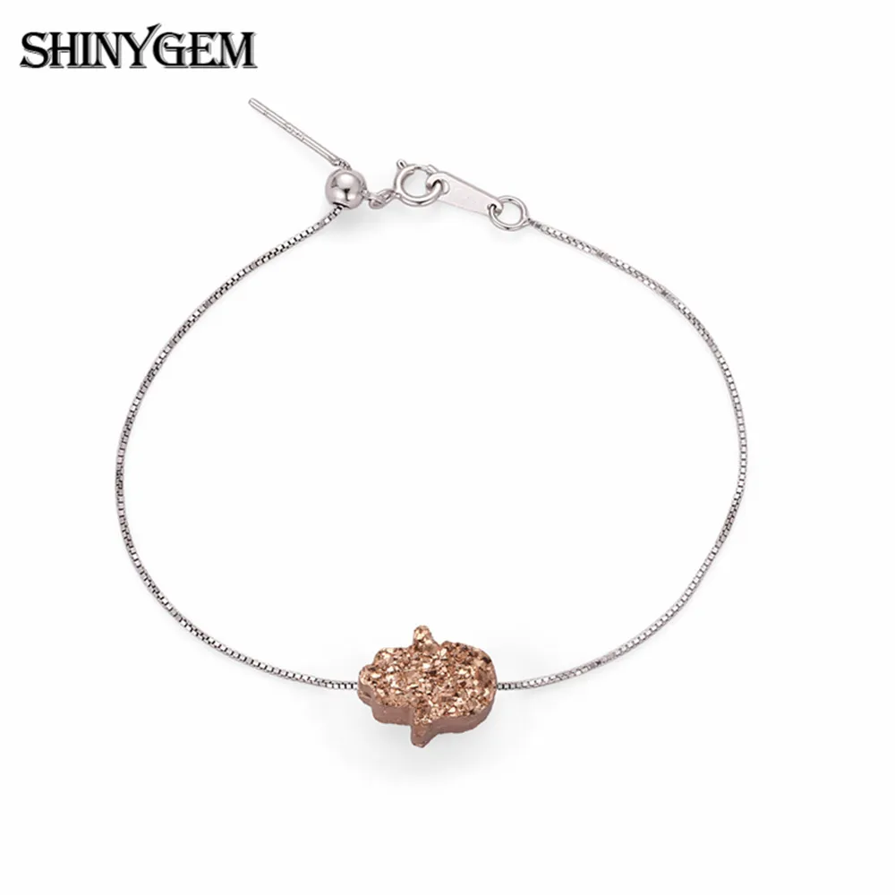 Женский браслет-цепочка ShinyGem подвеска-Хамса из натурального Druzy камня Будды