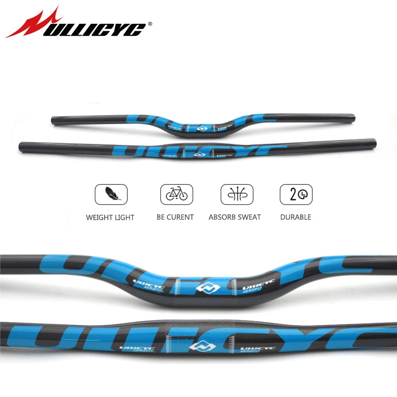 

Ullicyc Mountain Bike 3K Full Carbon Handlebar Flat/Rise Carbon Bicycle Handlebar MTB Parts 31.8*580mm-740mm Blue Color CB186