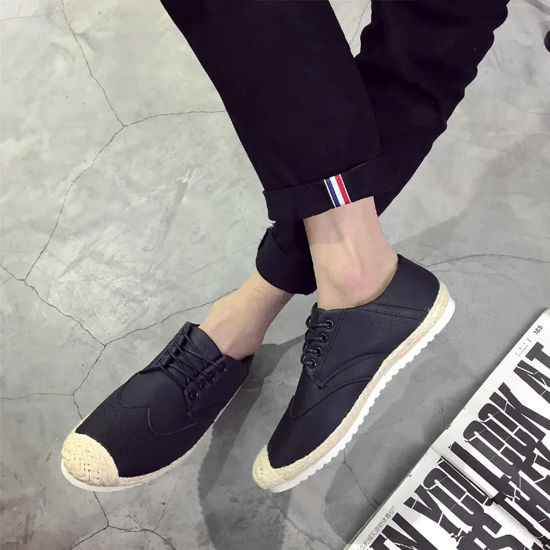 2016 carved breathable natural linen fashion straw braid the end of casual shoes male | Обувь