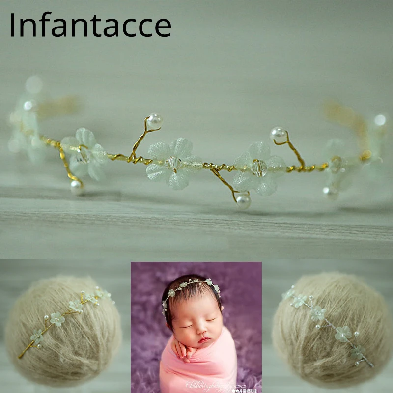 newborn headband photography handmade infant Hairbands flower pearl hair accessories props | Детская одежда и обувь
